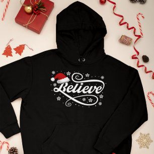 Pull À Capuche Noël Croire Père Noël - Noir de chapeau de Père No