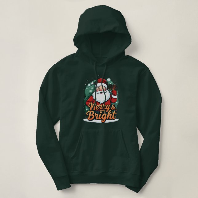 Pull À Capuche Noël - "Joyeux et brillant Père Noël" (Design devant)