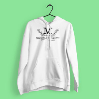 Pull À Capuche Nom noir et blanc personnalisé Monogramme Age