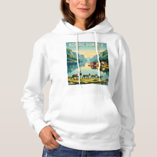 Pull À Capuche Nordic Summer – Vintage Scandinavian Fjord Travel