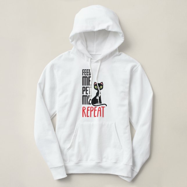 Pull À Capuche Nourris-moi, Pet-moi (Design devant)