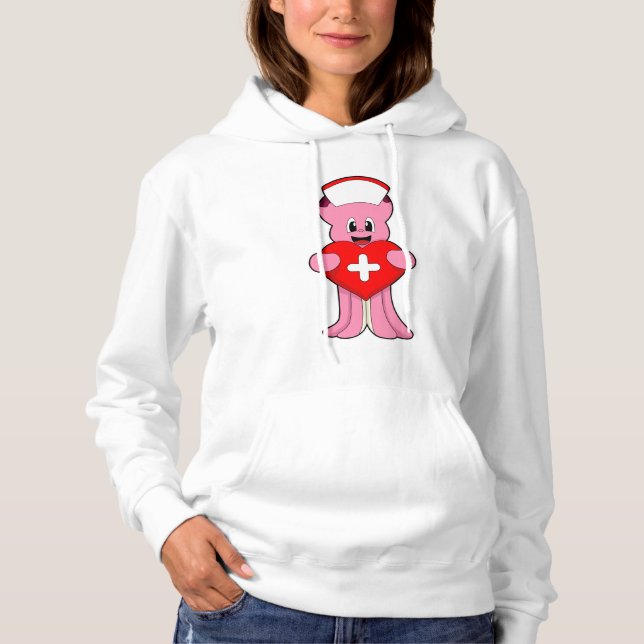 Pull À Capuche Octopus comme infirmière avec coeur (Devant)