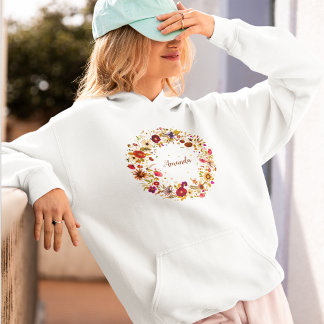 Pull À Capuche Œuvre d'art de cercle de fleurs pressées colorées