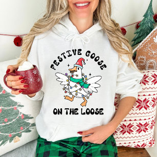 Pull À Capuche Oie festive de Noël en liberté