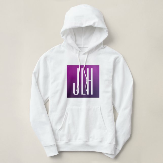Pull À Capuche Ombre violet et initiales blanches ou autre texte (Design devant)