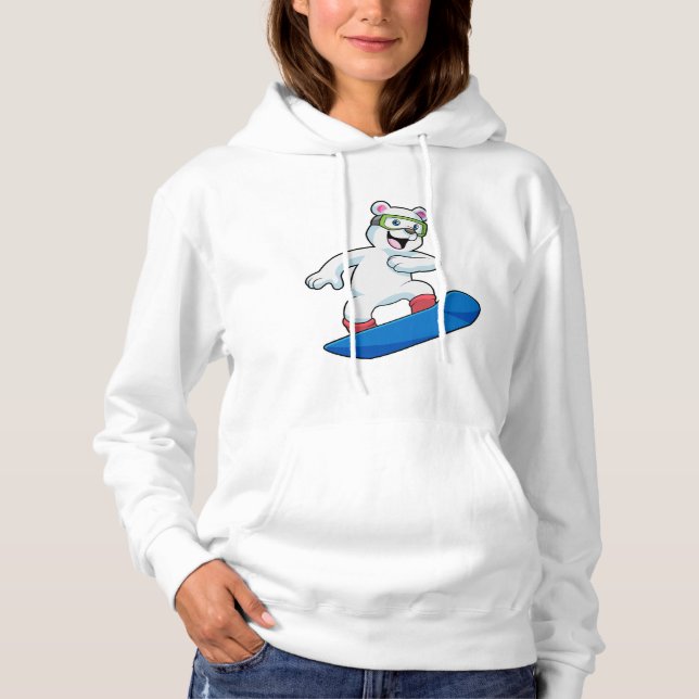 Pull À Capuche Ours polaire en Snowboardeur avec Snowboard (Devant)