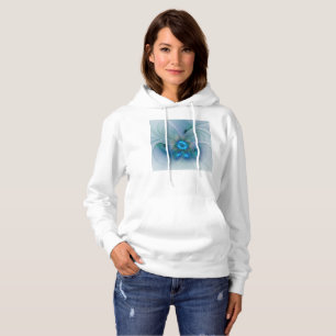 Pull À Capuche Ovations debout, fractale abstraite bleu turquoise