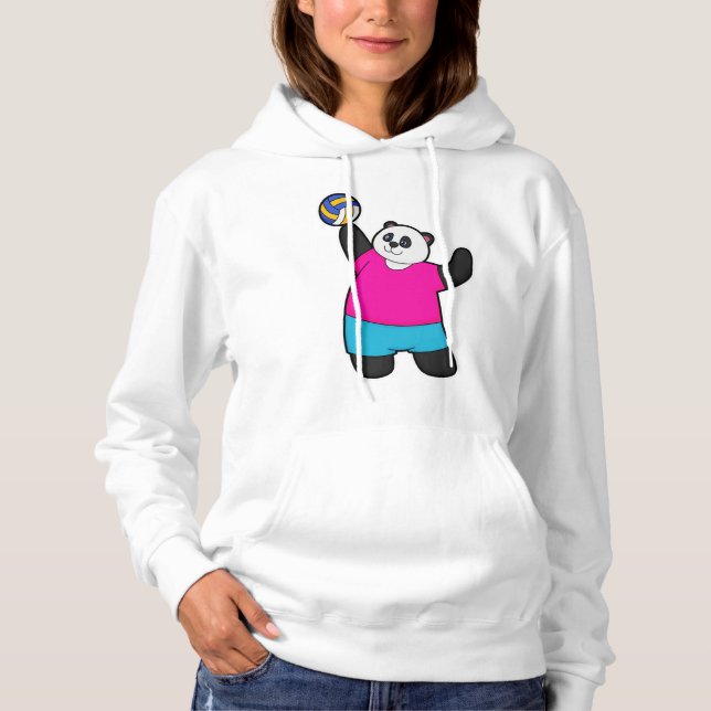 Pull À Capuche Panda comme joueur de volleyball avec volleyball (Devant)