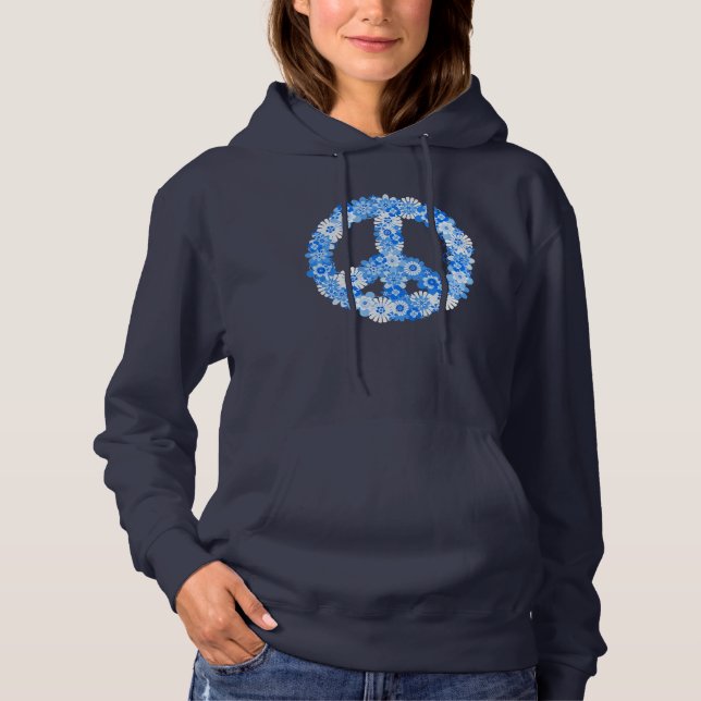 Pull À Capuche Panneau de Paix bleu (Devant)