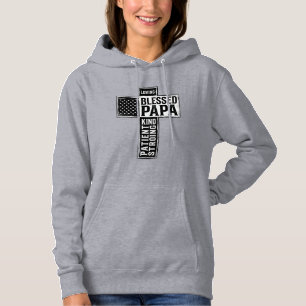 Pull À Capuche Papa béni Croix Christian Typographie Vintage De