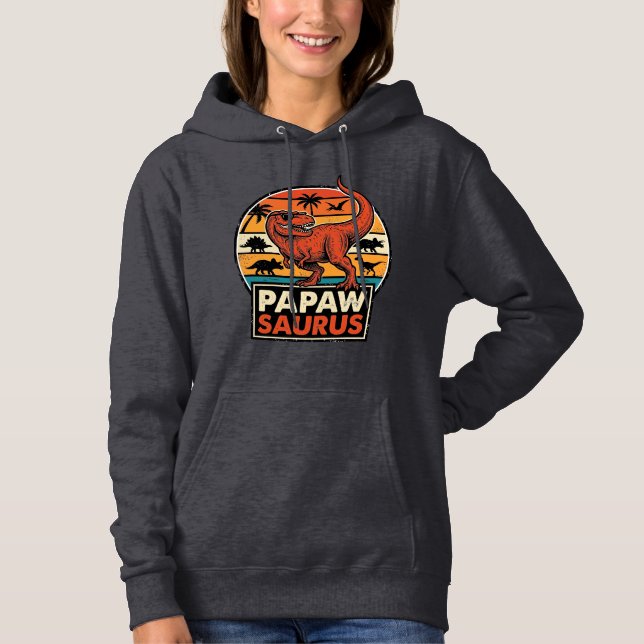 Pull À Capuche Papawsaurus Rétro Dinosaure Coucher de Soleil Vect (Devant)