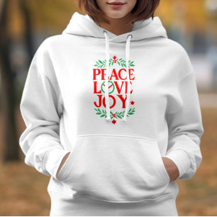 Pull À Capuche Peace Love Joy Noël Festive Holiday