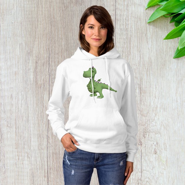 Pull À Capuche Personnage de dinosaure vert avec des pointes viol (Créateur téléchargé)