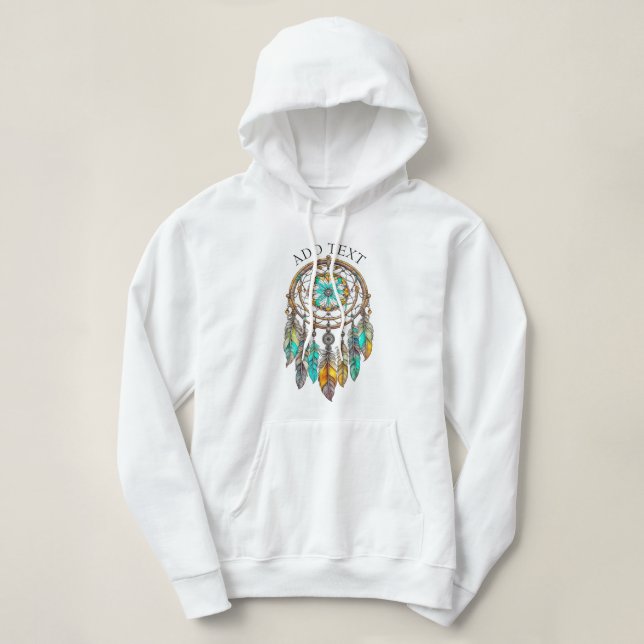 Pull À Capuche Personnalisé Turquoise Dreamcatcher Mystique (Design devant)