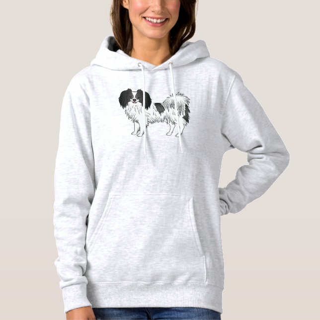 Pull À Capuche Phalène Noir Et Blanc Adorable Design Chien (Devant)