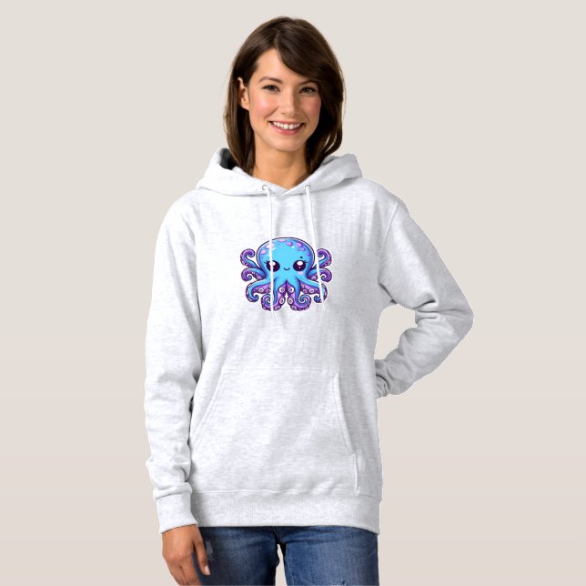 Pull À Capuche Pieuvre bleue mignonne (Devant entier)