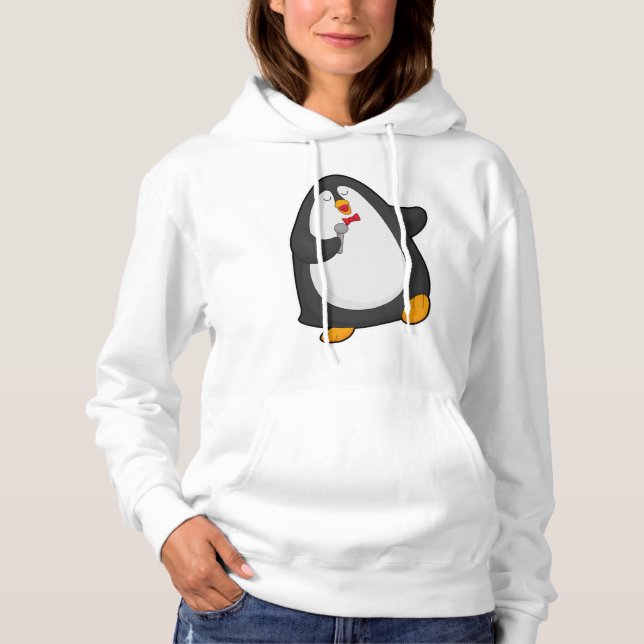 Pull À Capuche Pingouin à chanter avec microphone et Cravate (Devant)