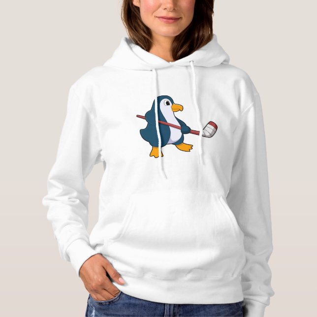 Pull À Capuche Pingouin au hockey sur glace avec bâton de hockey  (Devant)