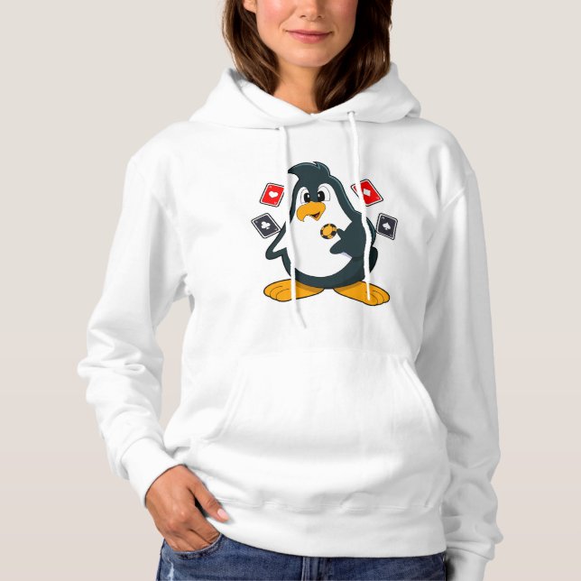 Pull À Capuche Pingouin au Poker avec cartes de Poker (Devant)