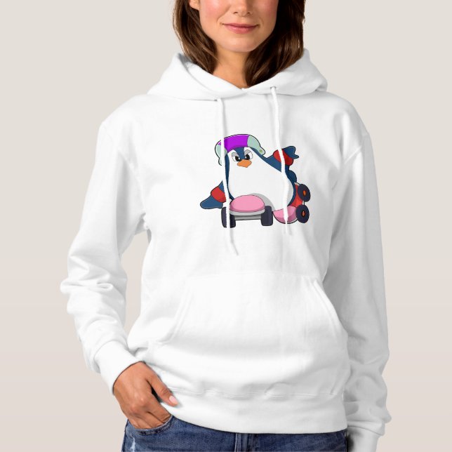 Pull À Capuche Pingouin comme Patineur Inline avec Patins Inline (Devant)