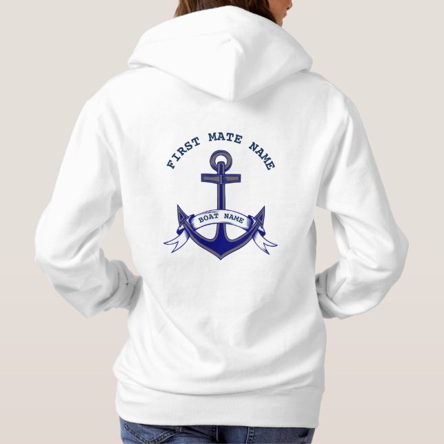 Pull À Capuche Première Ancre Mate Personnalisée Bleu Nautique Bl (Dos)