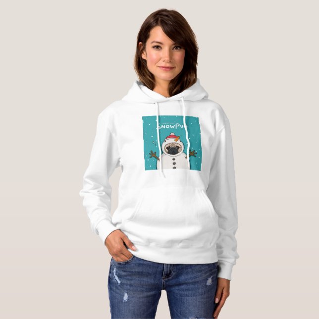 Pull À Capuche Pug neigeux de Noël (Devant entier)