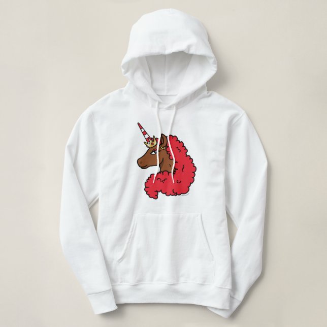 Pull À Capuche Red Afro Unicorn (Design devant)