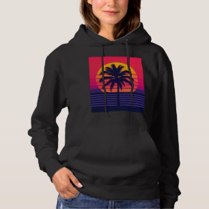 Pull À Capuche Rétro Art Synthwave Palmier Coucher de Soleil 80s