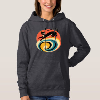 Pull À Capuche Retro Black Cat Art 