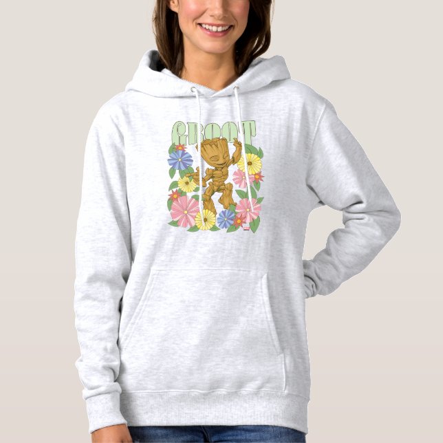 Pull À Capuche Retro Floral Dancing Kid Groot Graphic (Devant)