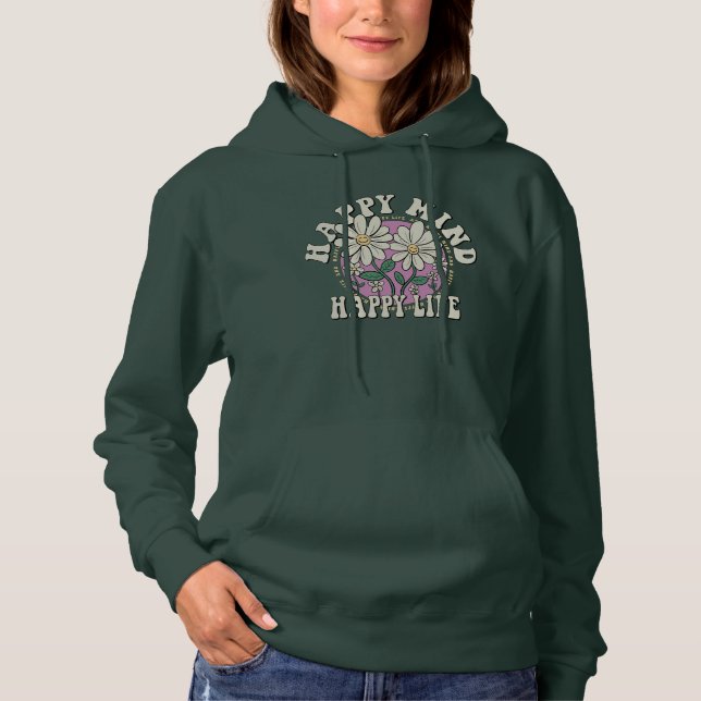 Pull À Capuche Retro Happy Mind Happy Life (Devant)