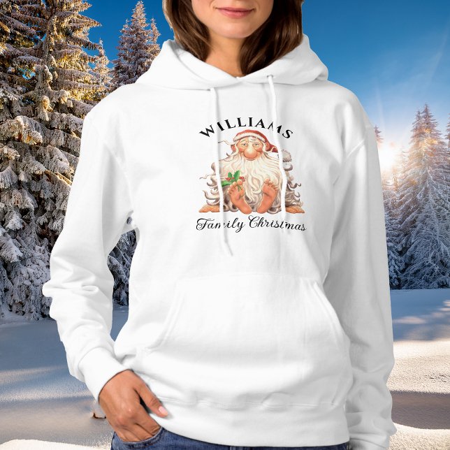 Pull À Capuche Retro Père Noël Famille Noël avec nom et année (Créateur téléchargé)