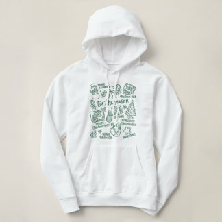 Pull À Capuche Retro Whimsical Festive Green Christmas Doodles