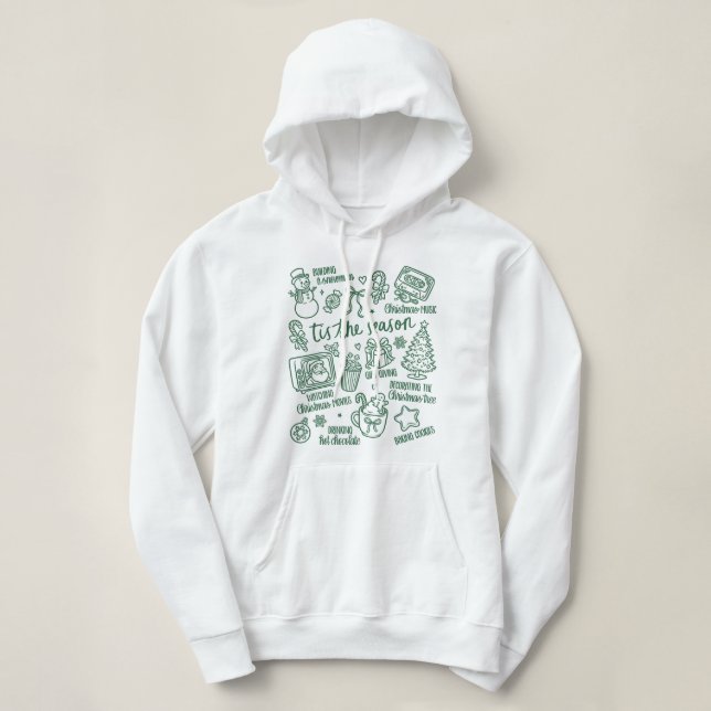 Pull À Capuche  Retro Whimsical Festive Green Christmas Doodles (Design devant)