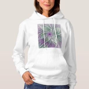 Pull À Capuche Rêve de fleurs, Abstrait violet vert Fractal Art