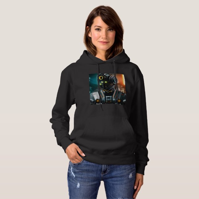 Pull À Capuche Robot 3 femmes sweatshirt à capuchon noir (Devant entier)