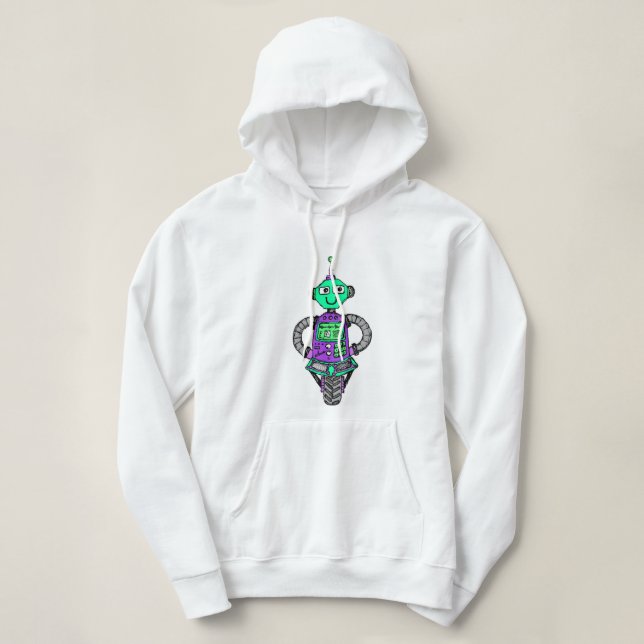 Pull À Capuche Robot Arnie, violet et vert (Design devant)