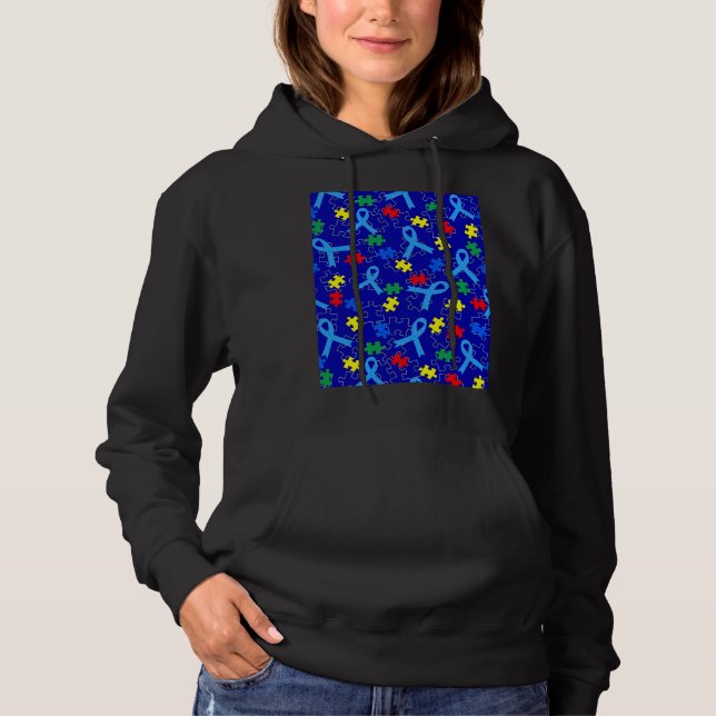 Pull À Capuche Ruban de pièce de puzzle Autisme (Devant)