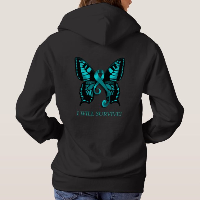 Pull À Capuche Ruban turquoise que je survivrai ! Papillon (Dos)