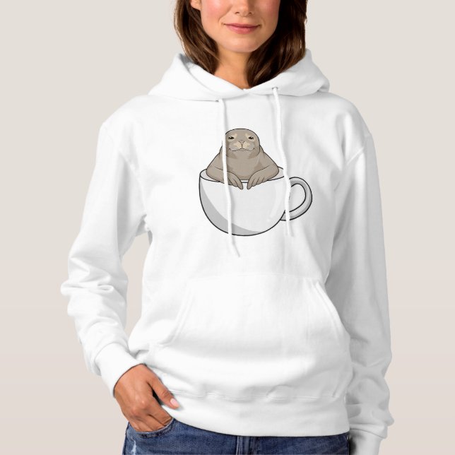 Pull À Capuche Sceau avec tasse de café (Devant)