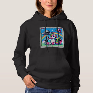 Pull À Capuche Selfie OVNI Unicorne : Terre Carré (Pixel Art) #22
