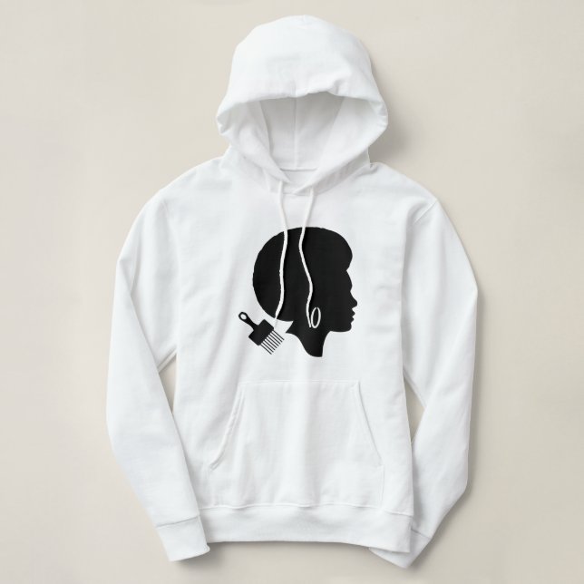 PULL À CAPUCHE SILHOUETTE FEMME AFRO GRAPHIQUE AVEC AFRO PICK (Design devant)