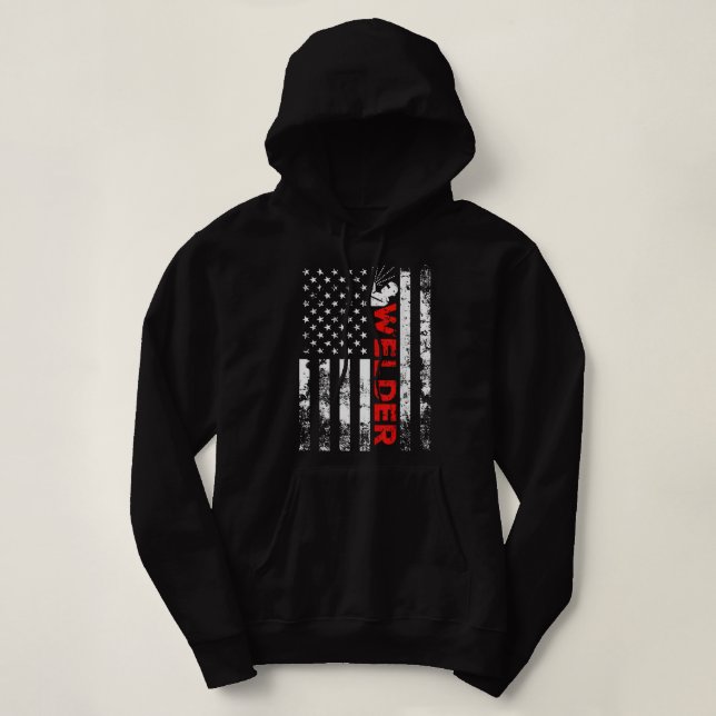 Pull À Capuche Souder Vintage USA American Flag Welder (Design devant)