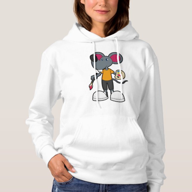 Pull À Capuche Souris comme Peintre avec Peinture et Pinceau (Devant)