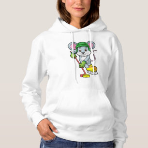Pull À Capuche Souris de hockey sur glace avec bâton de hockey su