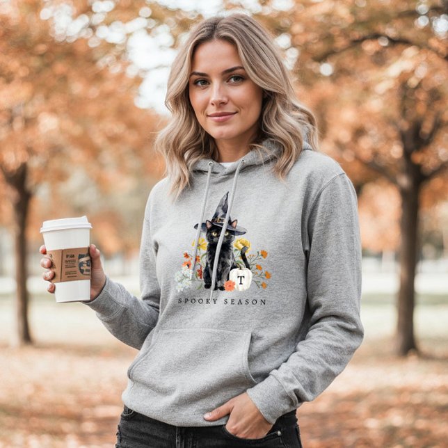 Pull À Capuche Spooky Season Black Cat Fall Cozy Floral Monogram (Spooky Season Black Cat Fall Cozy Floral Monogram Hoodie)