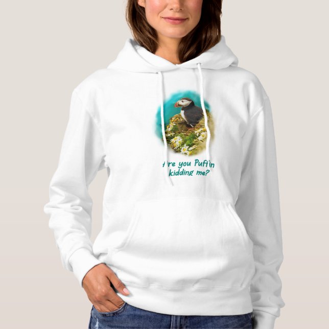 Pull À Capuche Sweatshirt comique - Es-Tu Un Puffin Qui M'Enlève  (Devant)
