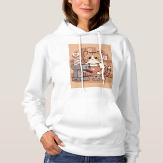 Pull À Capuche T-shirt à capuche mignon et drôle de chat barista