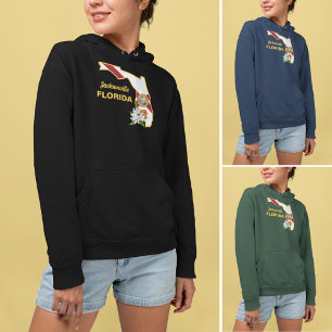 Pull À Capuche Texte personnalisé Floride Drapeau & Fleur Orange