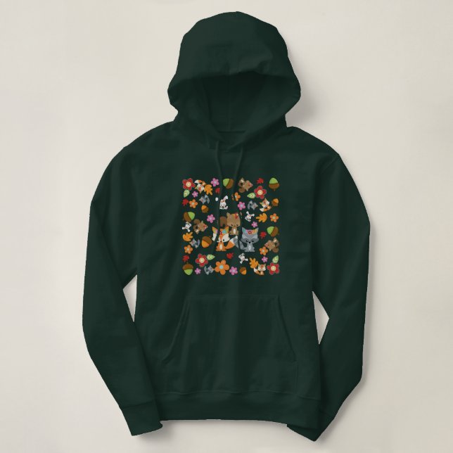 Pull À Capuche Thème d'automne Bois Animaux Motif (Design devant)